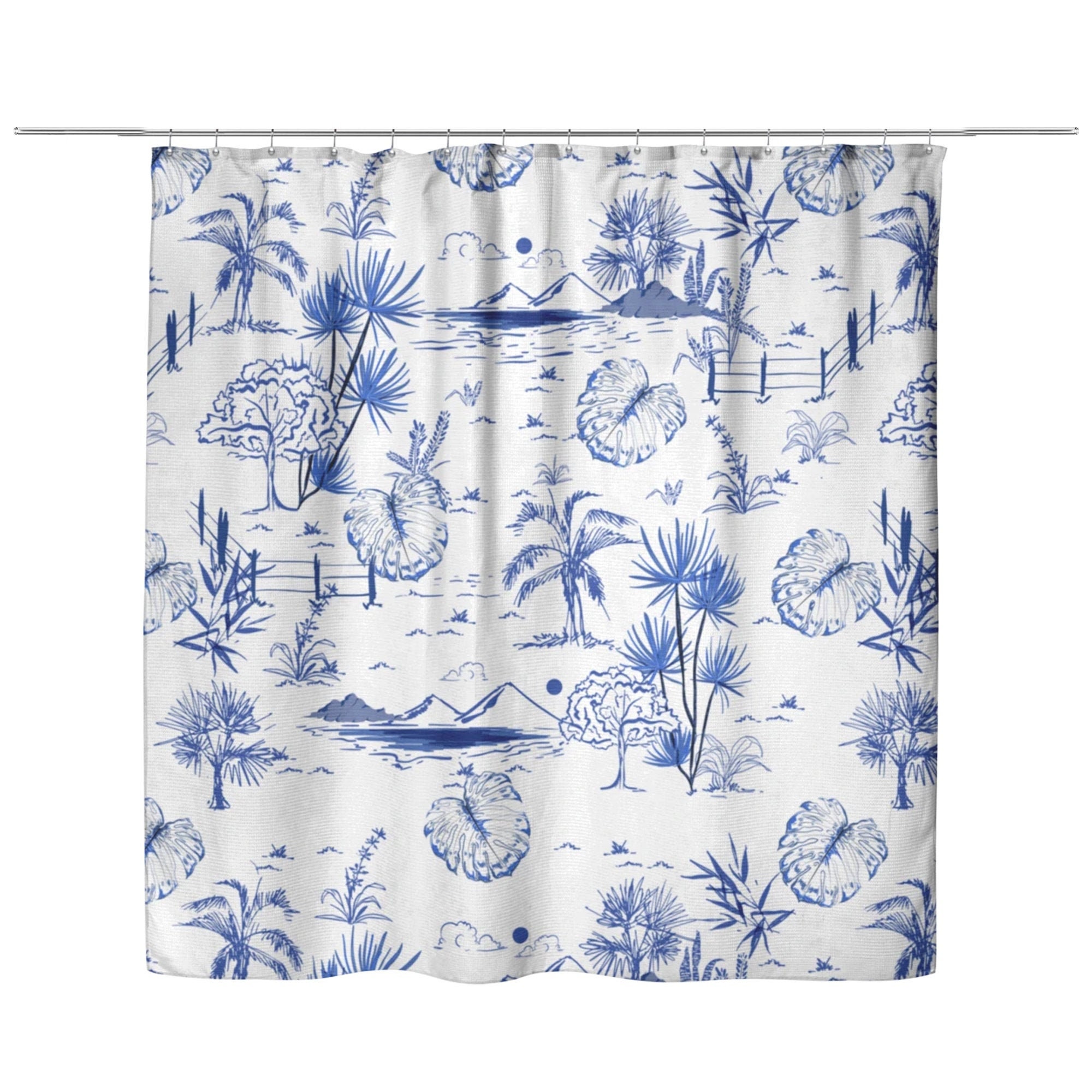Tropical Vintage Blue Toile Shower Curtain Beach Shower Etsy Tropical Vintage Blue Toile Shower Curtain Beach Shower Etsy