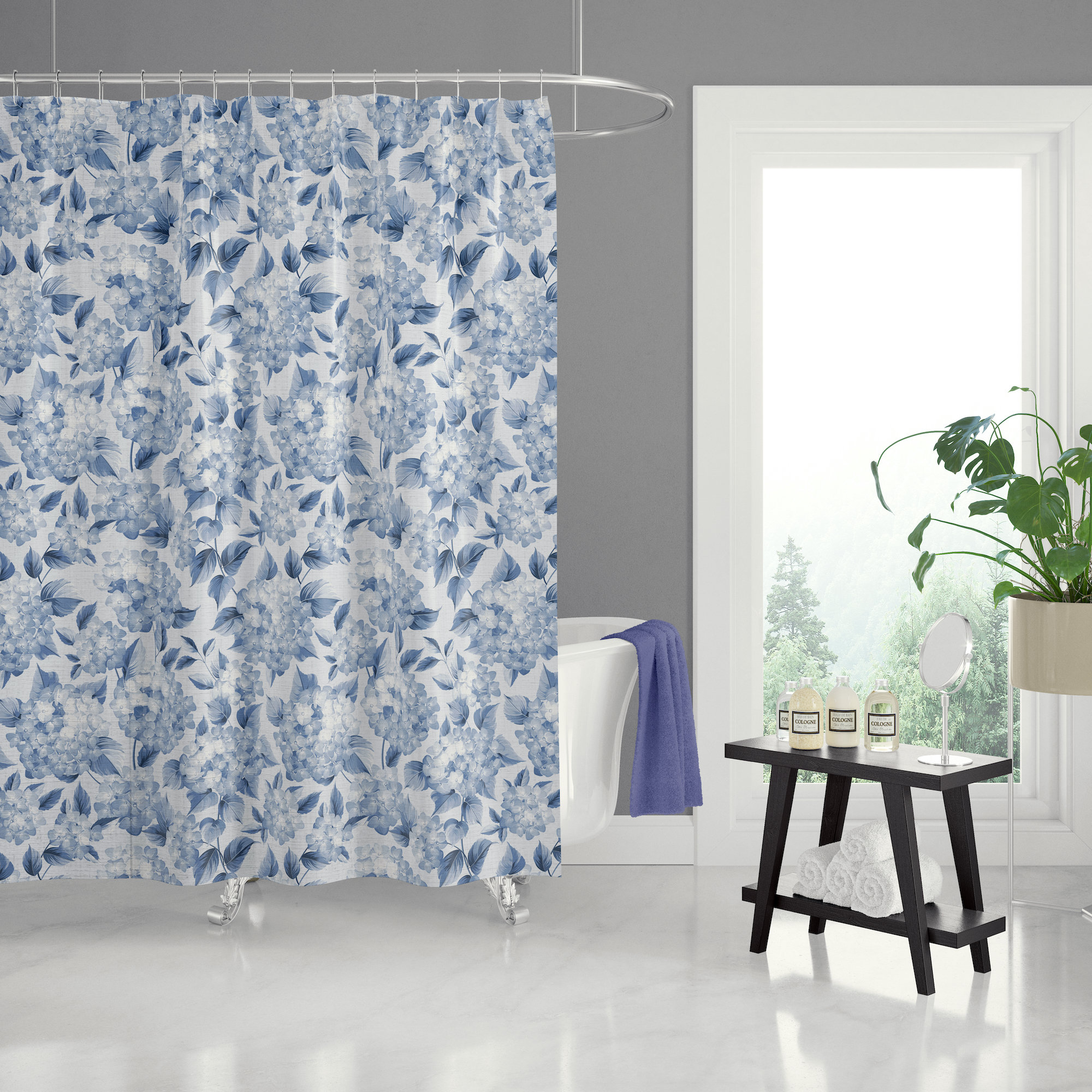 Blue Hydrangea Flowers Shower Curtain Vintage Floral Shower Etsy