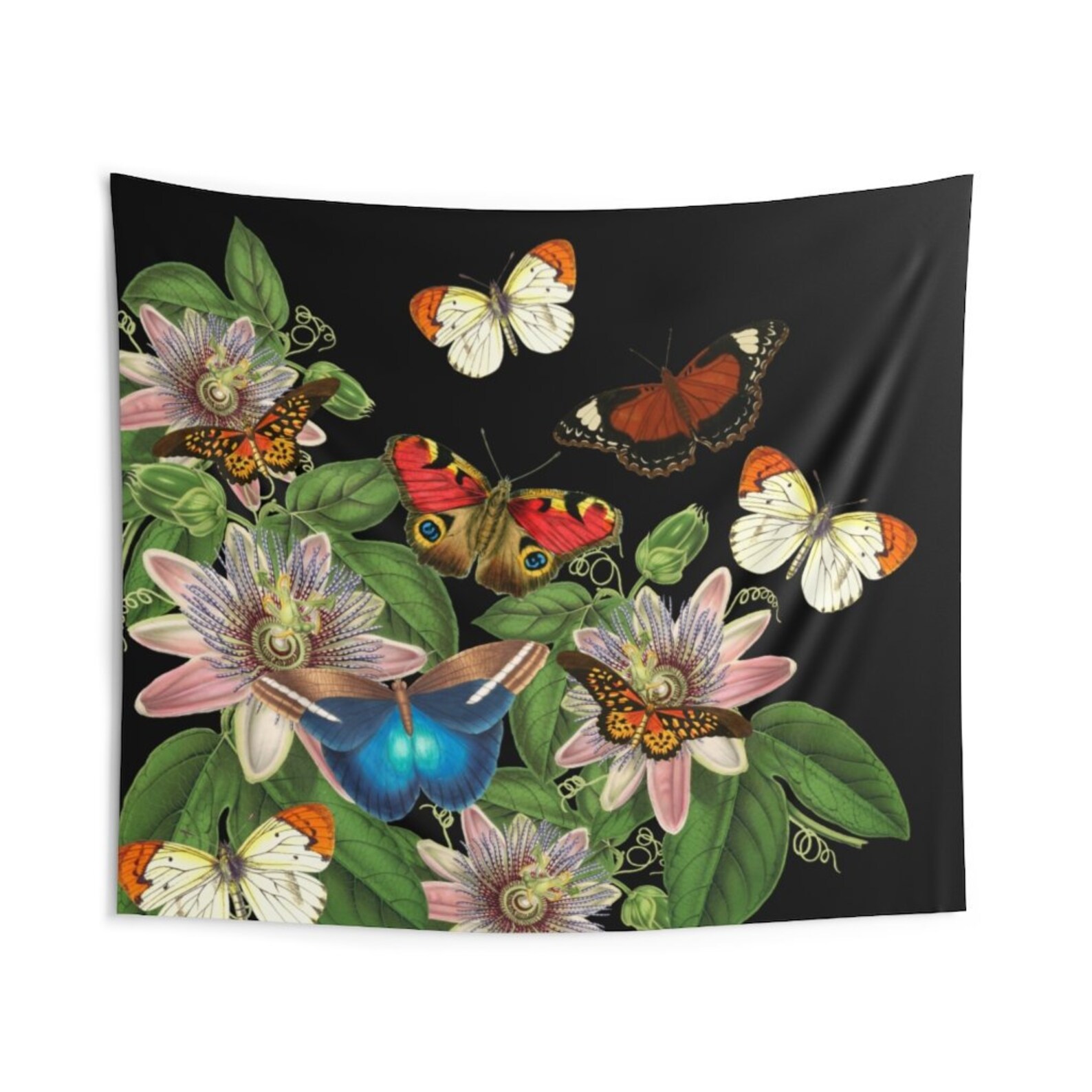 Botanical Butterfly Tapestry Black Floral Wall Hanging Etsy Hong Kong