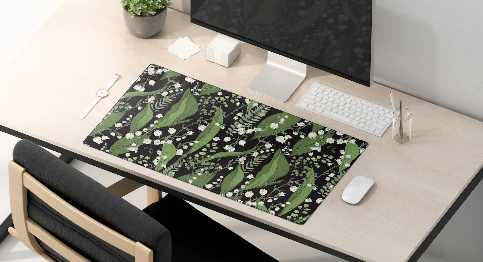 Floral Botanical Desk Mat Boho Desk Accessories Green Plant Etsy