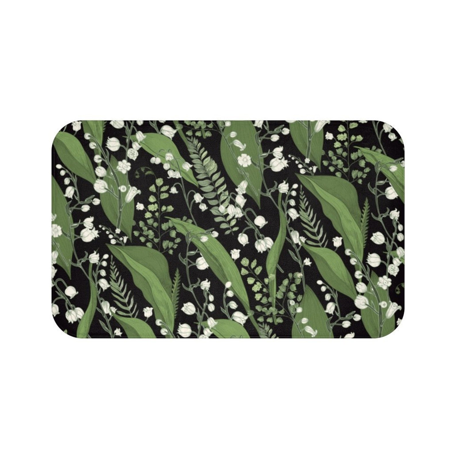 Floral Botanical Print Bath Mat Modern Bathroom Decor Green Etsy