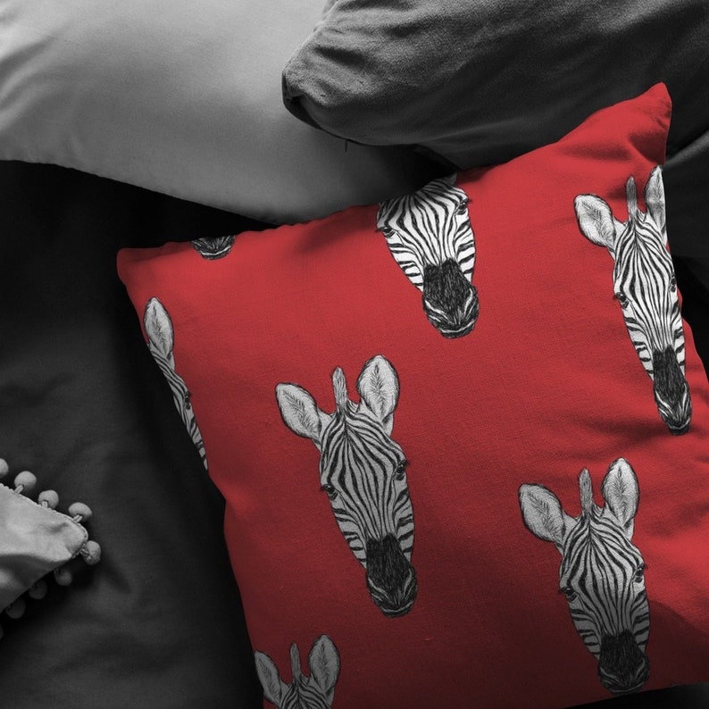 Red Zebra Decorative Throw Pillow Pillow Cover Square Boho Etsy
