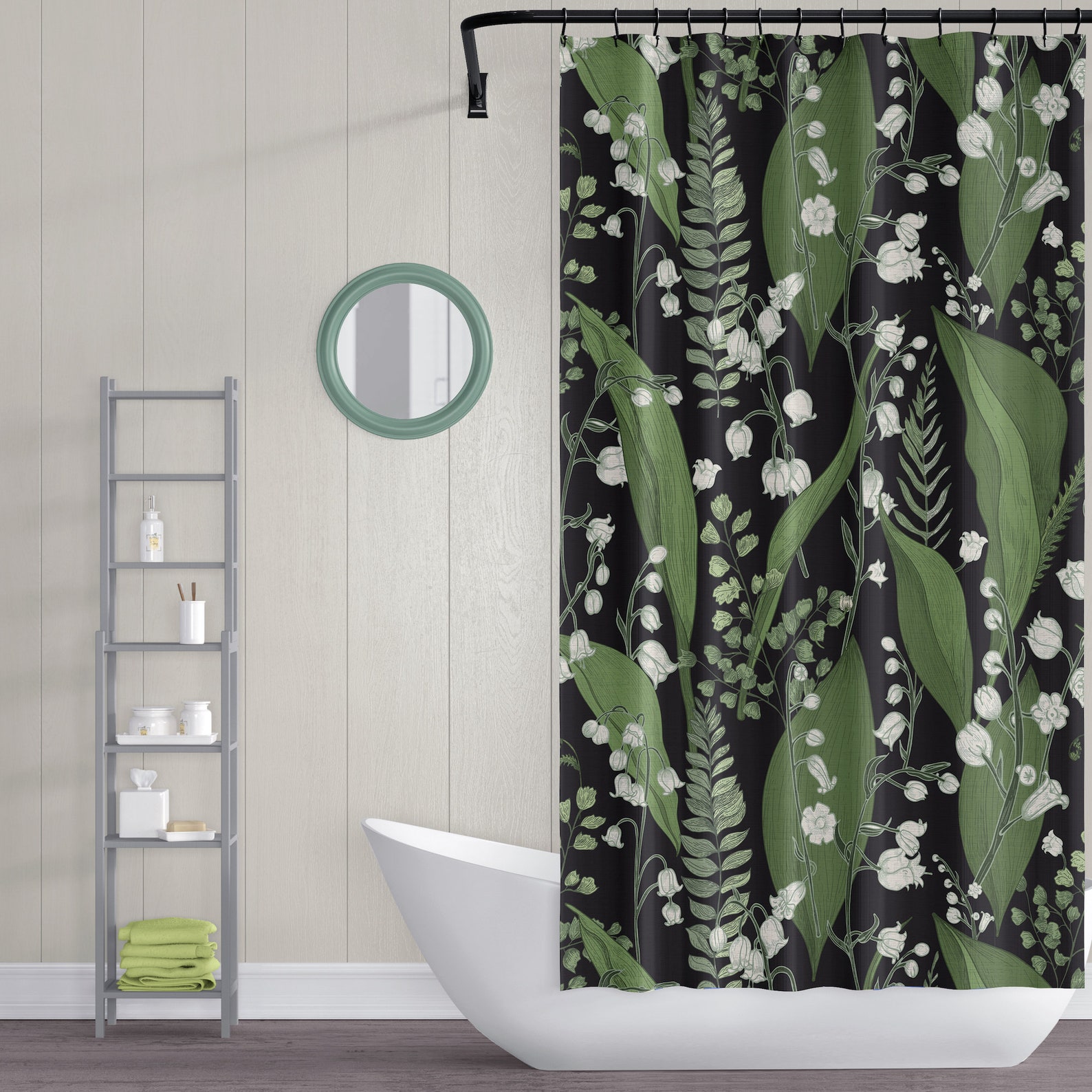 Floral Botanical Print Shower Curtain Green Fern Leaves Etsy
