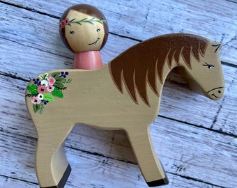 Wooden Horse with Peg Doll Rider