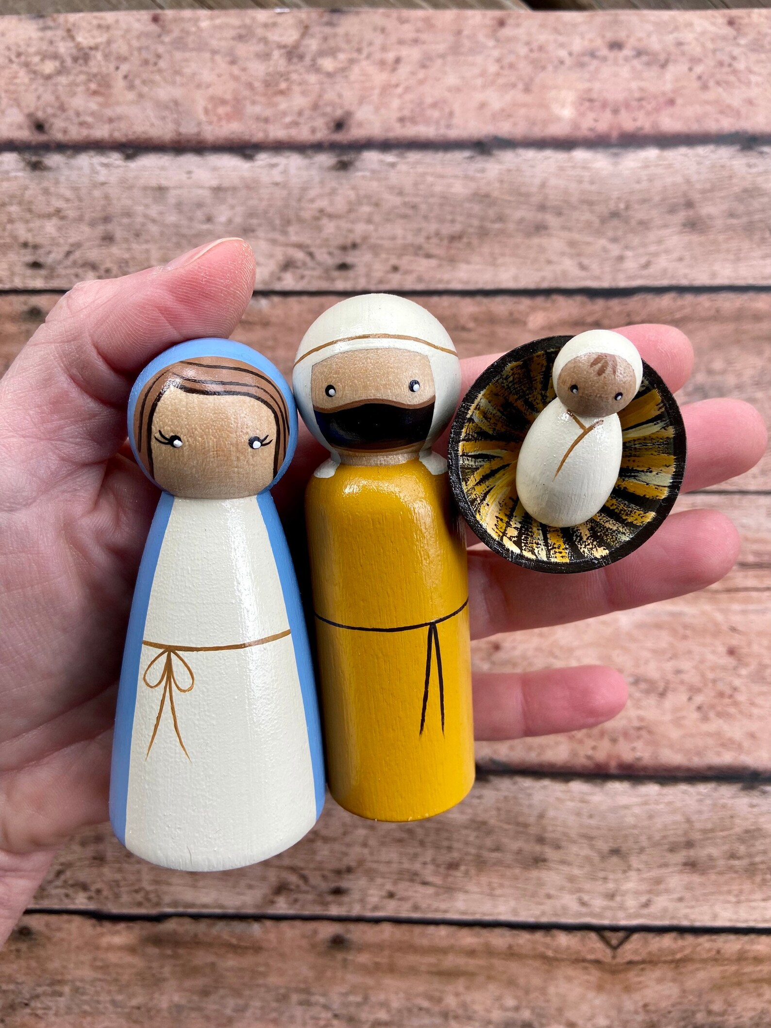 Nativity Peg Dollsholy Family Large Etsy
