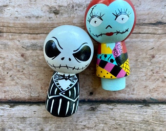 Jack and Sally Peg Dolls, Kokeshi Dolls