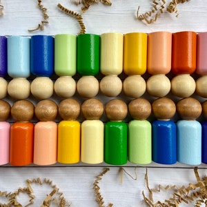 Set of 24 Rainbow and Pastel Peg Dolls with two skin tones