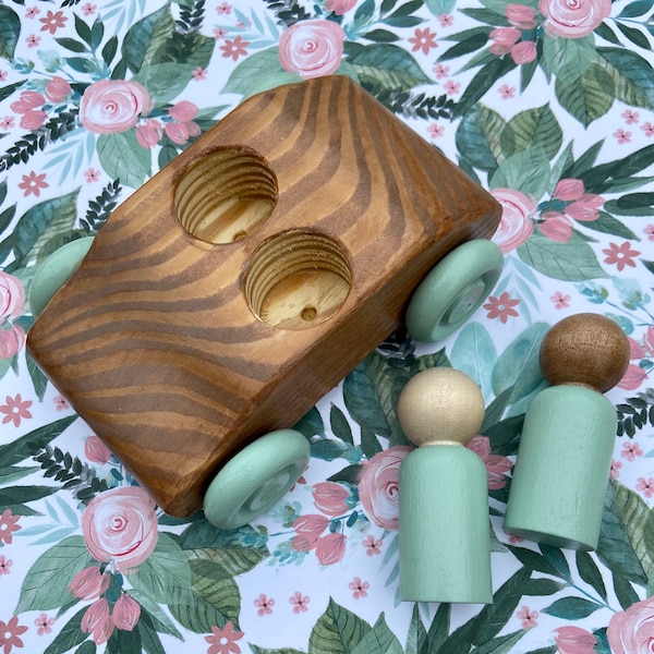 Wooden Car with Two Simple Dolls