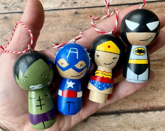 Superhero Peg Doll Ornaments
