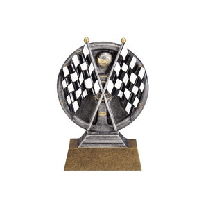 Racing Flags Motion Extreme 3D Trophy | Engraved Checkered Flags Award - 5&quot; Tall