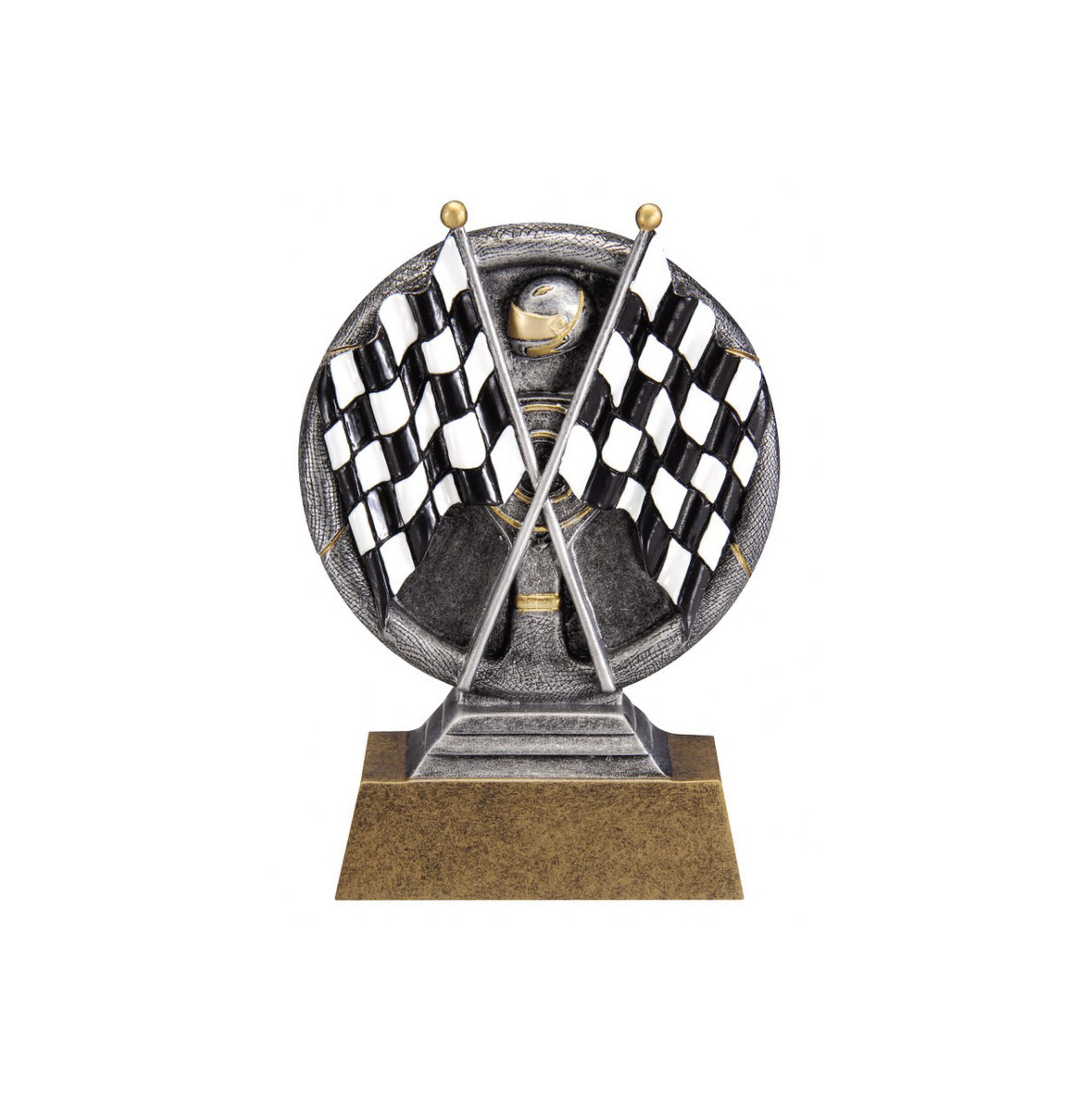 Racing Flags Motion Extreme 3D Trophy | Engraved Checkered Flags Award - 5" Tall