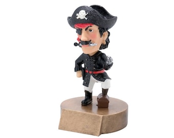 Engraved Pirate Trophy | Bobblehead | Buccaneer Mascot Award | 6 Inches Tall
