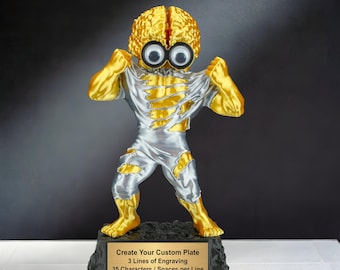 Engraved Golden Brain Monster Trophy | Engraved 3D Monster Award for Fun and Recognition - 7 Inch