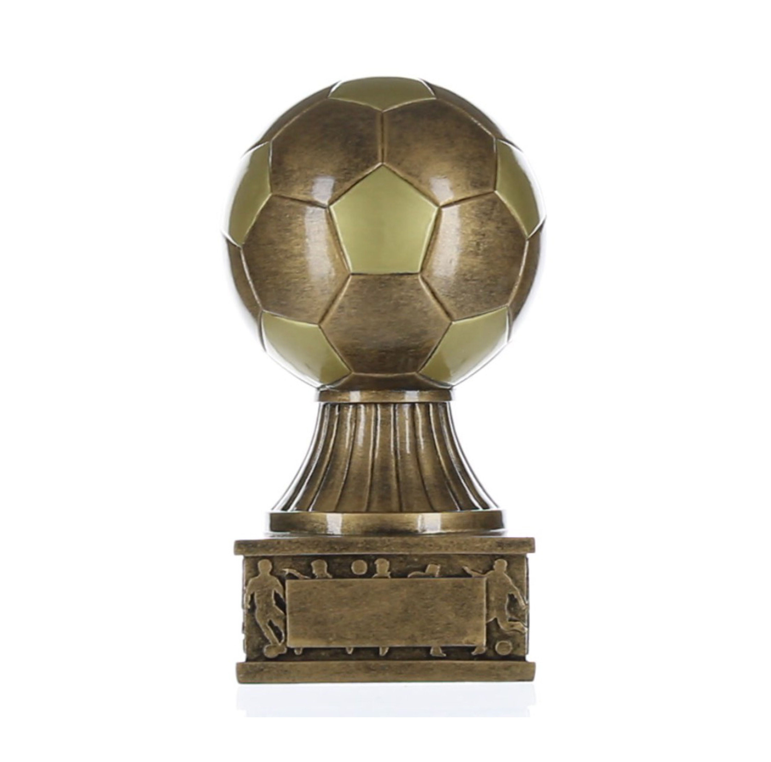 Trophée De Ballon De Football Sur Le Socle Dherbe Verte Gagnant