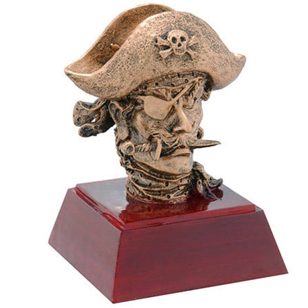 Pirate Sculptured Trophy | Engraved Buccaneer Award - 4" Tall