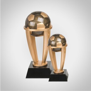 Soccer Gold Tower Trophy | Engraved Soccer Award - 10.75 or 7.5 Inch Tall