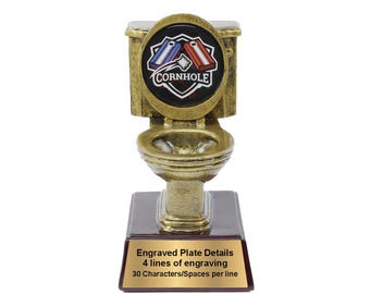 Cornhole Gold Toilet Bowl Trophy | Engraved Golden Throne Last Place Shucker Award - 6&quot; Tall