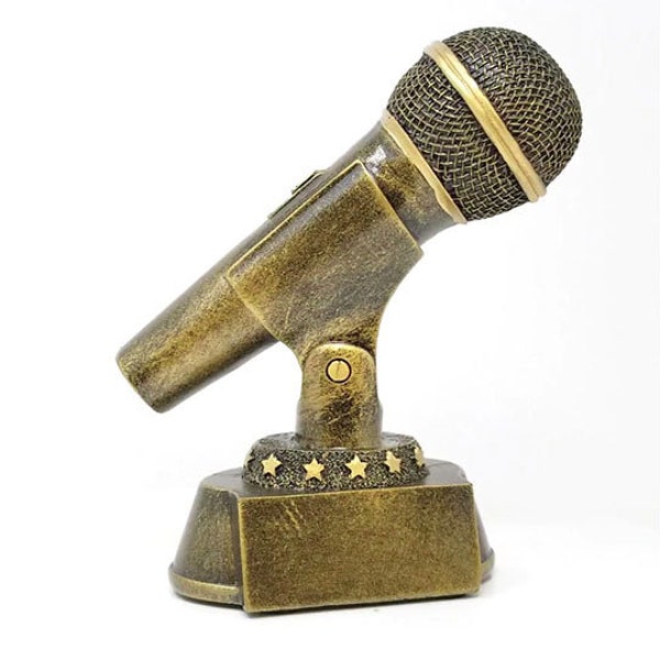 Gold Microphone Trophy | Engraved Gold Mic Award - 6" Tall