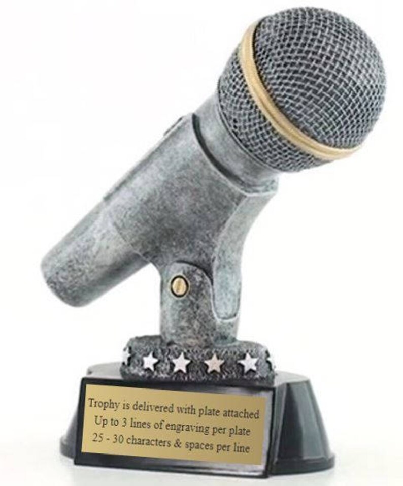 Silver Microphone Trophy Karaoke Award Emcee Golden Mic Etsy