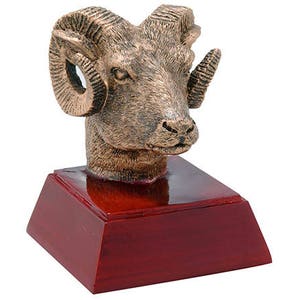 Ram Mascot Sculptured Trophy | Engraved Ram Award - 4" Tall