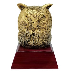 Owl Mascot Sculptured Trophy | Engraved Owl Award - 4" Tall