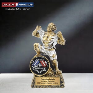 Engraved Cornhole Monster Trophy with Personalized Plate - 6.75 Inch