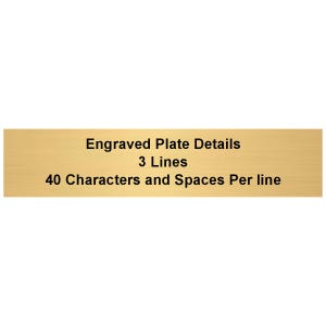 May include: A gold-colored metal plate with the text "Engraved Plate Details 3 Lines 40 Characters and Spaces Per Line" printed in black.