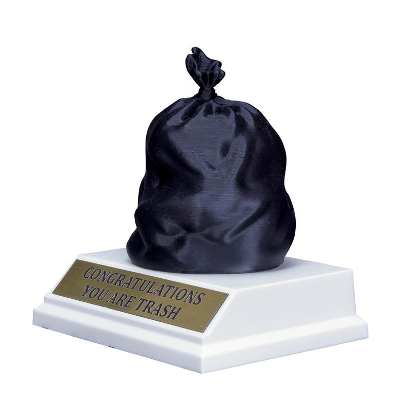 Engraved Trash Bag Last Place Trophy with Free Custom Engraving: Funny Gag Gift - 4.5 Inch image 5