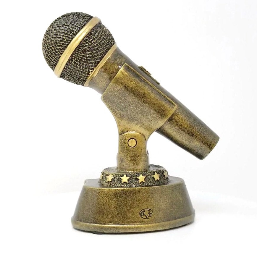 Gold Microphone Trophy Karaoke Award Emcee Golden Mic Etsy