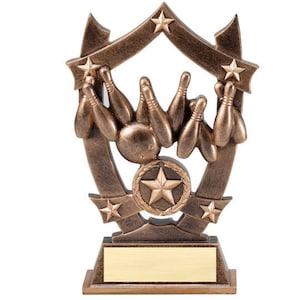 Bowling 3D Gold Sport Stars Award | Engraved Star Bowling Trophy - 6.25&quot; Tall (SSR04)