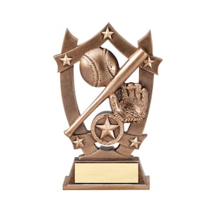 Baseball or Softball 3D Gold Sports Stars Award | Engraved Baseball Trophy - 6.25&quot; Tall (SSR01)