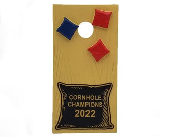 Cornhole Board Trophy | Engraved Bean Bag Toss Award with Beanbag Plate -  7.875 Inches Tall