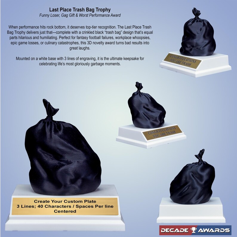 Engraved Trash Bag Last Place Trophy with Free Custom Engraving: Funny Gag Gift - 4.5 Inch image 2