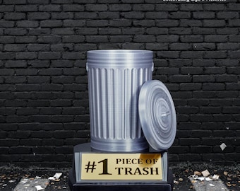 Engraved Trash Can Trophy | Removable Lid | Gag Gift with Custom Text 5 Inches Tall