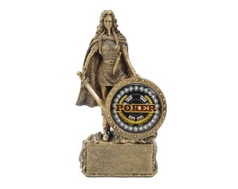 Female Champion Trophy - Poker | Engraved Poker Warrior Woman Award - 6.75 Inch Tall
