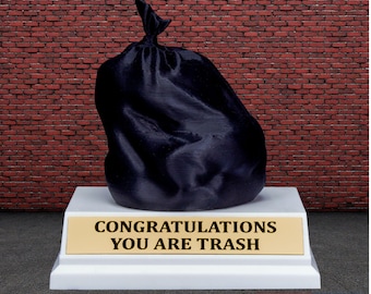 Engraved Trash Bag Last Place Trophy with Free Custom Engraving: Funny Gag Gift - 4.5 Inch