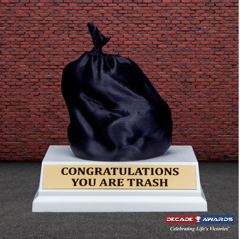 Engraved Trash Bag Last Place Trophy with Free Custom Engraving: Funny Gag Gift - 4.5 Inch image 1