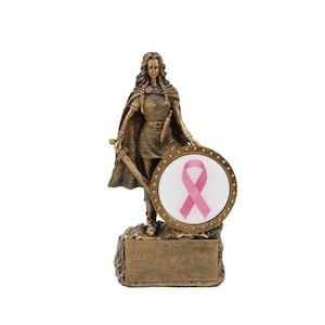 Female Warrior Pink Ribbon Trophy | Engraved Breast Caner Awareness Award - 6.75 Inch Tall