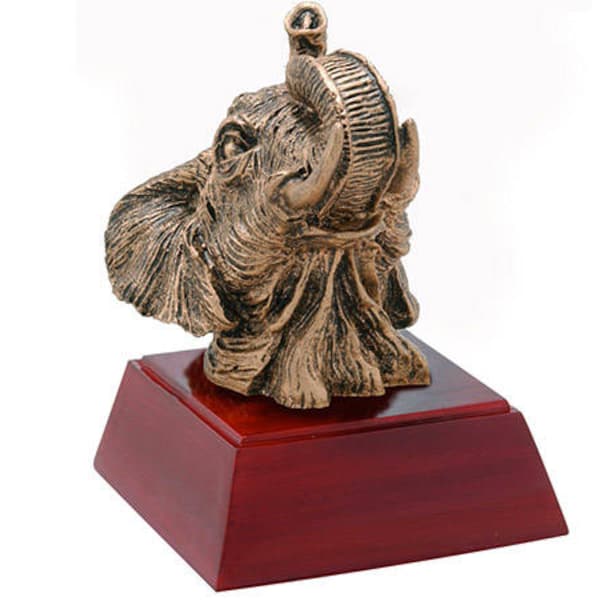 Elephant Mascot Sculptured Trophy | Engraved Elephant Award - 4" Tall