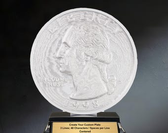 Engraved Quarter Trophy | 3D Novelty Award with Personalized Plate | 7 Inches Tall