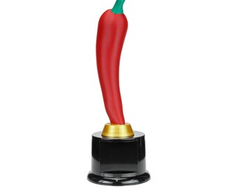 Engraved Personalized Red Chili Pepper Trophy | Chili Pepper Award on Round Base | 8 Inches Tall