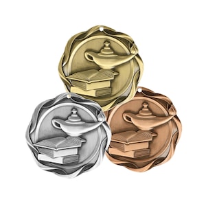 Engraved Academic Medal: Gold, Silver, or Bronze Finish - 3 Inch