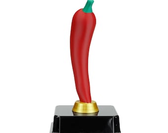 Engraved Personalized Red Chili Pepper Trophy | 3D Chili Pepper Award on Square Base | 7 Inch Tall