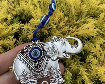 Lucky Elephant with Blue Evil Eye Home Office Wall/Car Hanging Protection Charm
