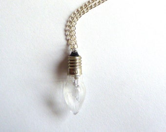 Handmade jewelry vintage Christmas light Necklace-Christmas lamp-mini light-light bulb-glass drop belly-reused lights