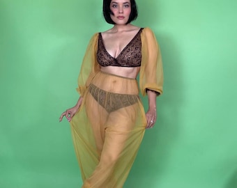 Vintage 60er Jahre Genie Mustard Schiere Chiffon Hose Set XS-M