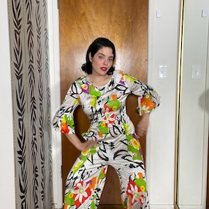 Vintage 60s 70s Tiki Hawaiian Print Jumpsuit - Best Fits Size XS-L