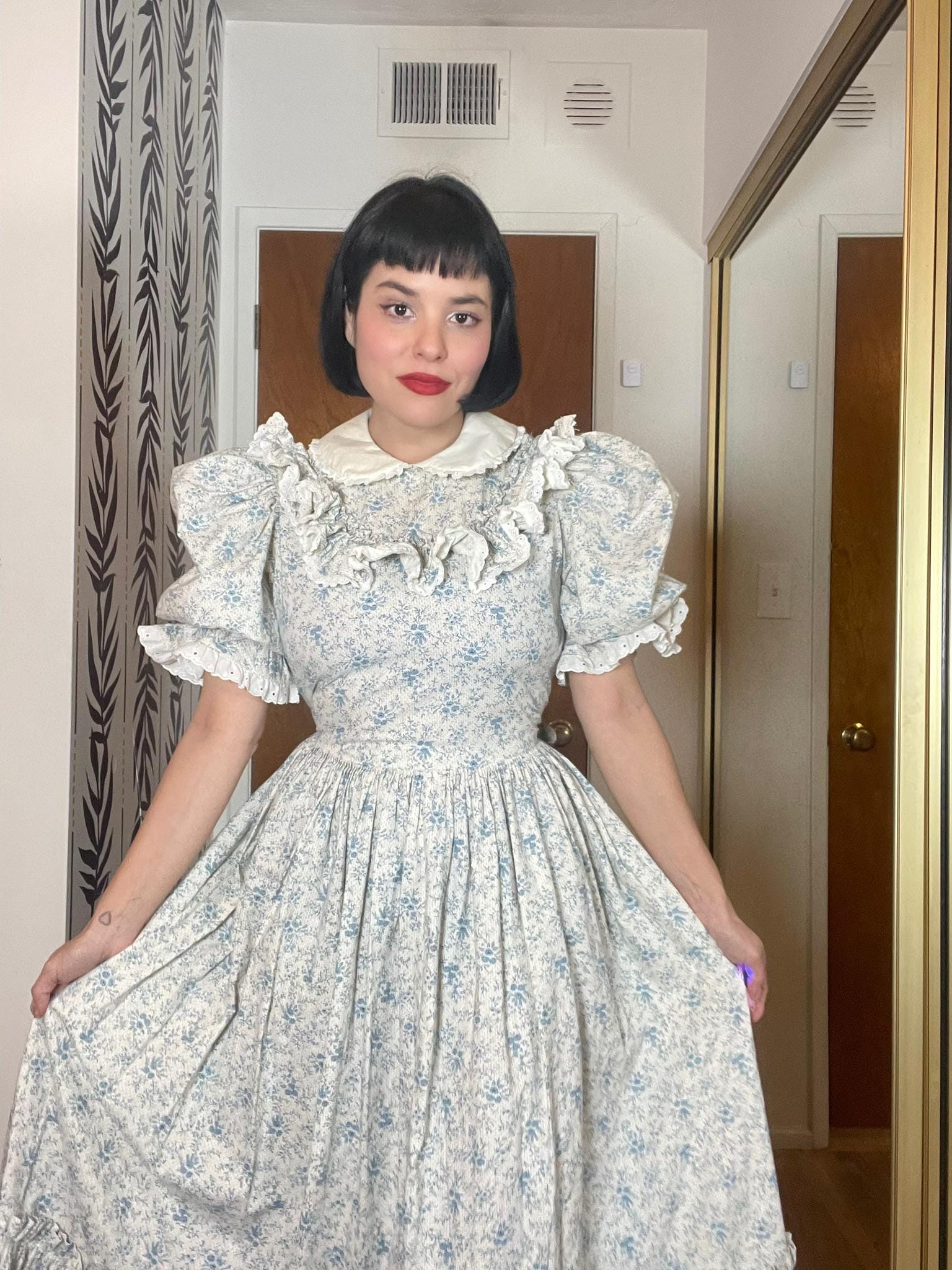 Vintage 70s Prairie Dress - Blue Floral Cotton Midi, Size M-L - Etsy