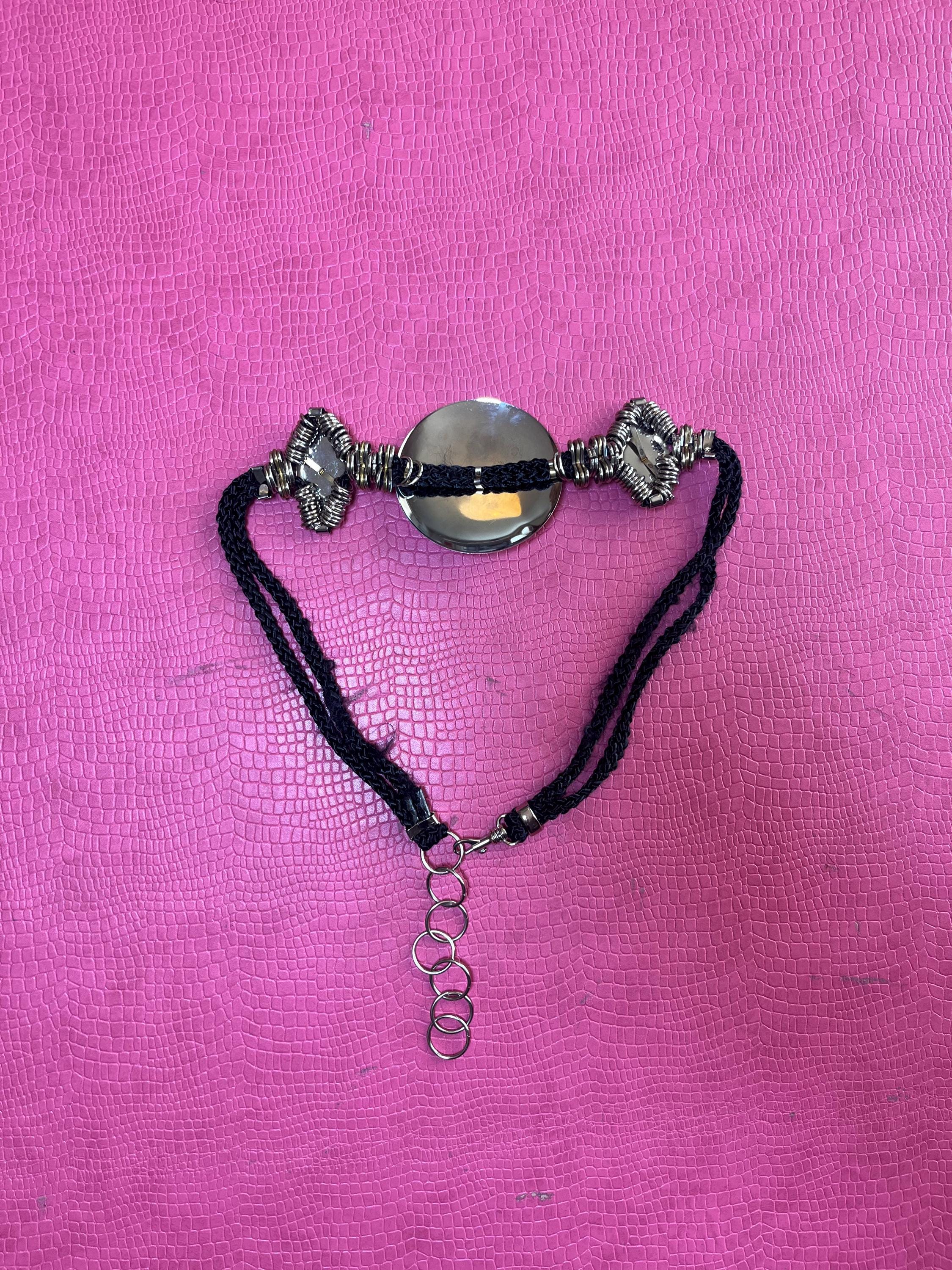 Vintage 80s/90s Metal & Rope Belt - Silver Medallion Artisan Art Boho Adjustable Vintage 80s Butterfly Rope Style Belt – Spark Pretty main image 2