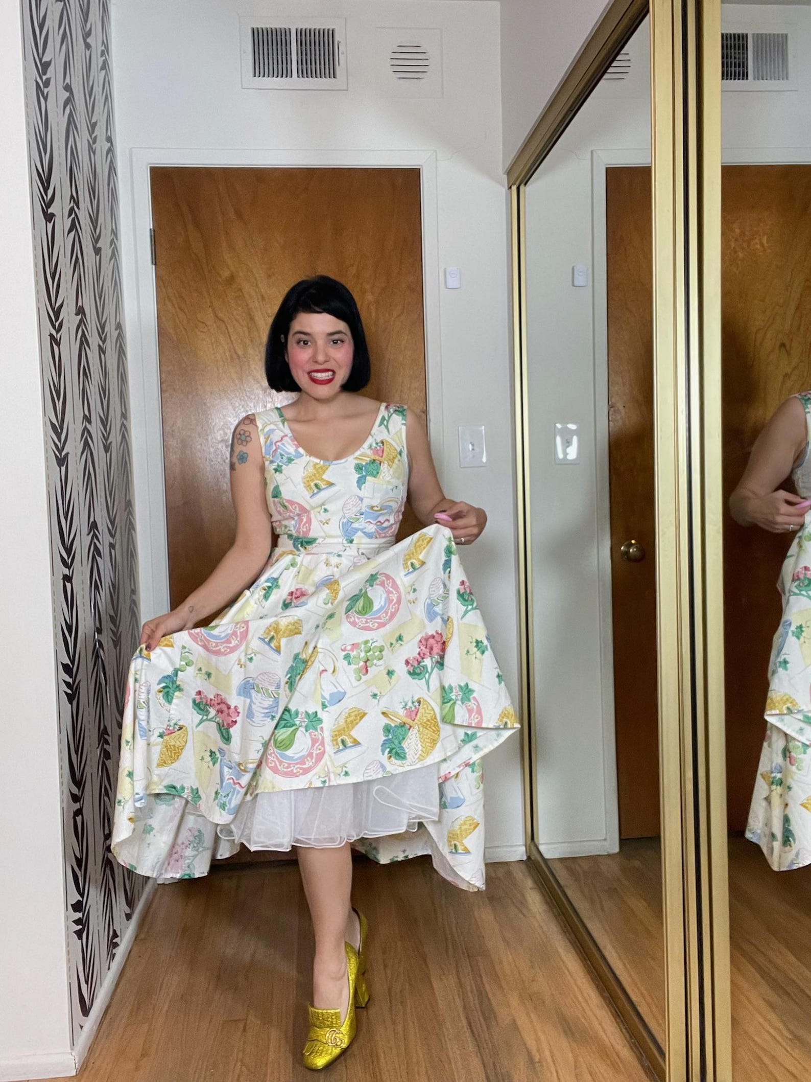 1980s Karen Alexander Gardening Print Dress | S/M